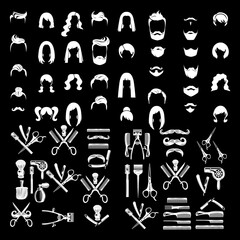 Obraz premium set of barbershop, head hipster , run people - retro vintage logo design vector template