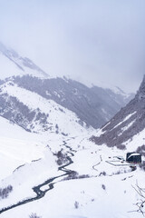 Snowy winter mountains in Georgia. Caucasus Mountains