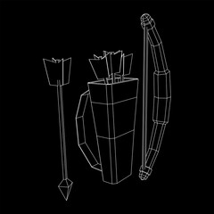 Medieval Bow and arrow archer weapon. Wireframe low poly mesh