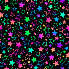 seamless background with bright neon stars © VictoriaBat