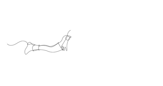 Self drawing animation of continuous line drawing of  the left-handed tennis player. Sports training or competition concept.Black line on white background.