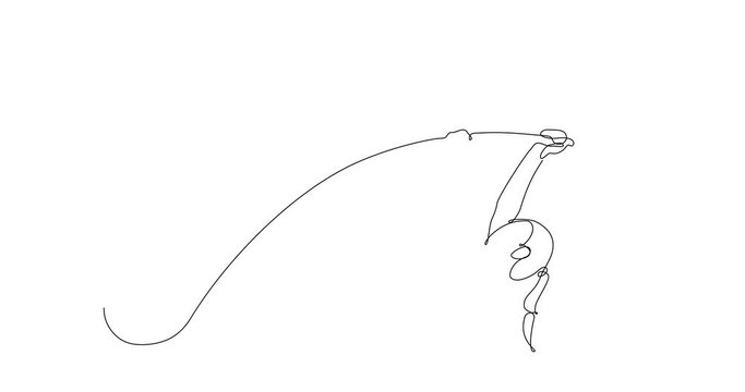 Self drawing animation of continuous line drawing of female athlete practicing pole vaulting. Concept of Olympic sport and competitive race. Black line on white background