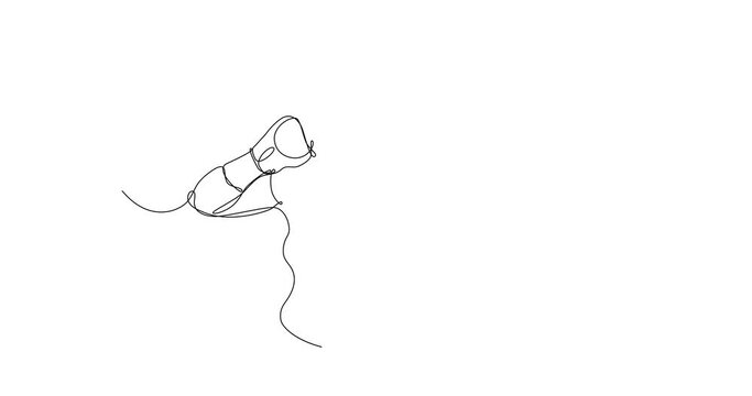 self drawing animation of continuous line drawing of athlete man preparing to throw weight. Concept of Olympic sport and competitive race. Black line on white background