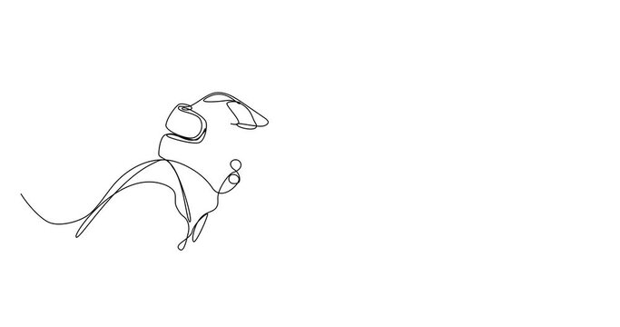 Self drawing animation of continuous line drawing  of closeup of two boxers fighting with boxing helmet. Concept of sport, competitive combat.Black line on white background.