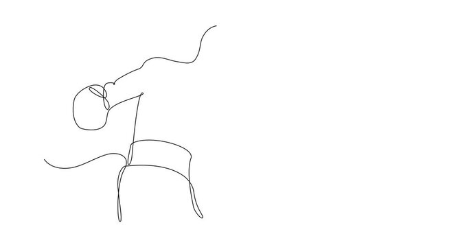 Self drawing animation of continuous line drawing  of two boxers fighting, one in attack and the other in defense. Concept of sport, competitive combat. Black line on white background.