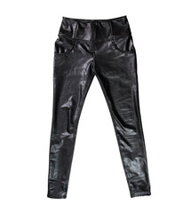 Black leather female pants isolated, leather leggings
