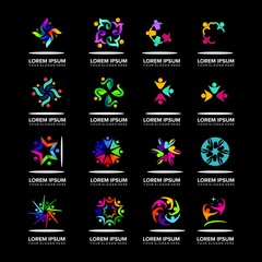 set of abstract people community logo design vector