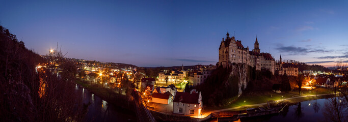 Fototapeta na wymiar Sigmaringen Castle by starry night in the moonlight