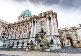 Fototapeta na wymiar Royal Castle and Matthias Fountain in Budapest, Hungary
