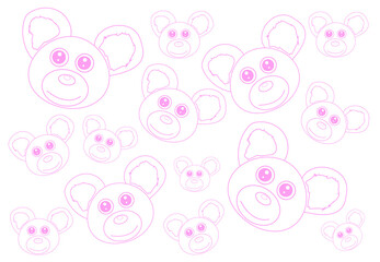 vector cute pink bear illustration, pattern and wallpaper on white background