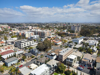 Fototapeta na wymiar Aerial view above Hillcrest neighborhood in San Diego, California. USA