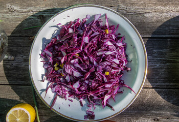 fresh red cabbage and sweet corn salad