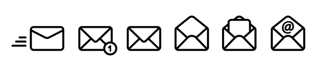 Set of mail box, email line icons set