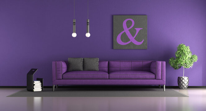 Purple Sofa By Wall At Home