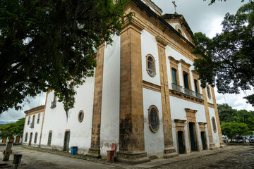 Fototapeta na wymiar Streets and church of historical center in Paraty, Rio de Janeiro, Brazil. Paraty colonil city listed Unesco