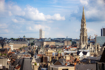 Skyline with the tower of Town Hall at Brussels, Belgium
