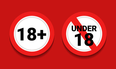 18 plus sign. Age restriction sign. Under 18 not allowed sign. Illustration vector