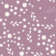 Chamomile, daisies seamless floral pattern. White on a pink background. Endless patterns for textiles and fabrics, wrapping paper, packaging. Vector image. Flat style