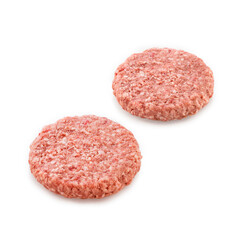 Raw burger patties on white background