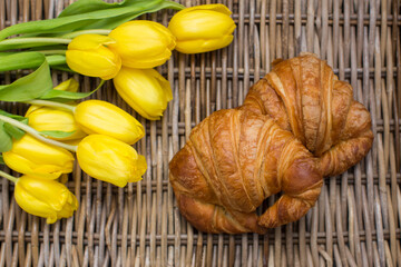 croissant on rustic kitchen table