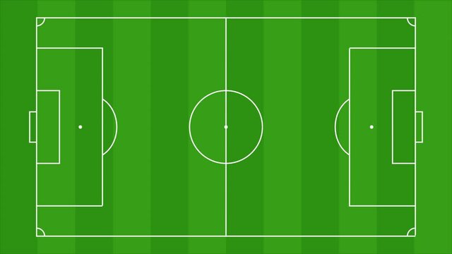 Soccer or football field topview full HD animation. Soccer field lines animation on grass background.