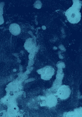 Abstract art background blue fluid paint streaming over dark blue surface watercolor technique illustration