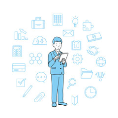 タブレットを使う　ビジネスマン　男性　会社員　ビジネス　アイコン　セット　イラスト素材