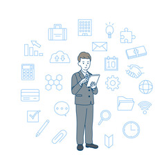 タブレットを使う　ビジネスマン　男性　会社員　ビジネス　アイコン　セット　イラスト素材