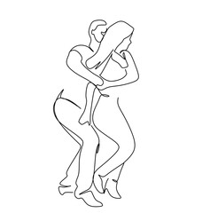 Latin American dances. Elegant couple dancing salsa, bachata. Retro style. Line drawing for printing T-shirts, and cosmetics