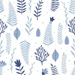 Fototapeta premium Seamless pattern with blue flowers and leaves. Creative floral texture. Great for fabric, textile Vector Illustration