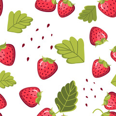 Vector strawberry and leaves seamless pattern.
