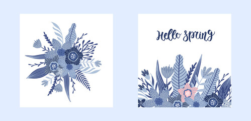 Mothers Day Set of vector posters with flowers. Drawings for a card, poster or postcard