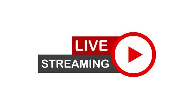 Live stream flat logo - red design element with play button. Motion graphics.