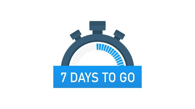Seven days to go. Time icon. illustration on white background. Motion graphics.