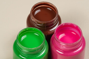 3 open gouache paint glass opened