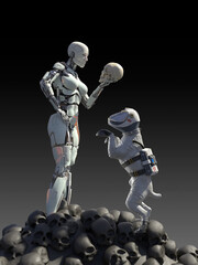 Naklejka premium robot holding a human skull