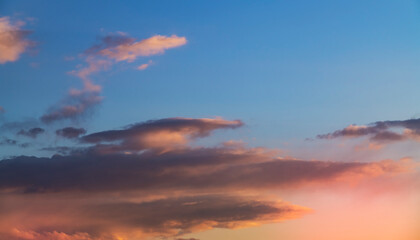 Naklejka na ściany i meble Sunset sky with dramatic clouds Nature sky background. 