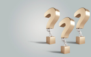 3d question mark icon background. 3d Illustration of question marks isolated on pastel background.