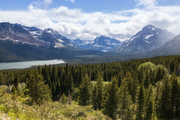 Fototapeta na wymiar Glacier National Park, snow-capped mountain range 
