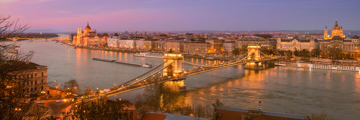 Panorama of Central Budapest in the evening