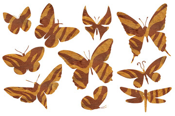 Butterflies with tiger skin print. Clip art on white background