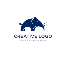 Abstract elephant vector logo design. Creative linear animal dark blue logotype