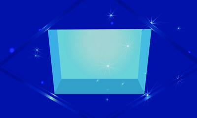 abstract background in the form of a three-dimensional translucent window in space with stars in blue tones