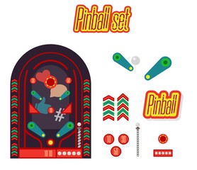 Classic Pinball Field Isolated Illustration. Isolated and colored pinball horizontal icon set with different elements of deck vector illustration