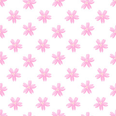 Cute pattern with sakura flowers or cherry blossom on white background. Beautiful print design for decor, textile, packaging, wrapping paper etc.