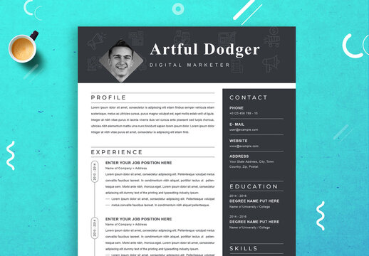 Black and White Resume and Cover Letter Layout