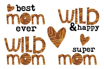 Fototapeta premium Mom quotes. Mother's day sublimation pack with tiger skin print on white background