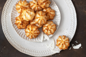 Coconut cookies macarons in a bowl. Passover food