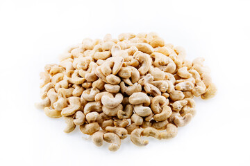 Cashew nut. Raw cashew nut isolated on white background. Heap of cashew nut on white background.