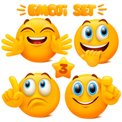 Set of yellow emoji icons Emoticon cartoon character with different facial expressions in 3d style isolated in white background. Part 3